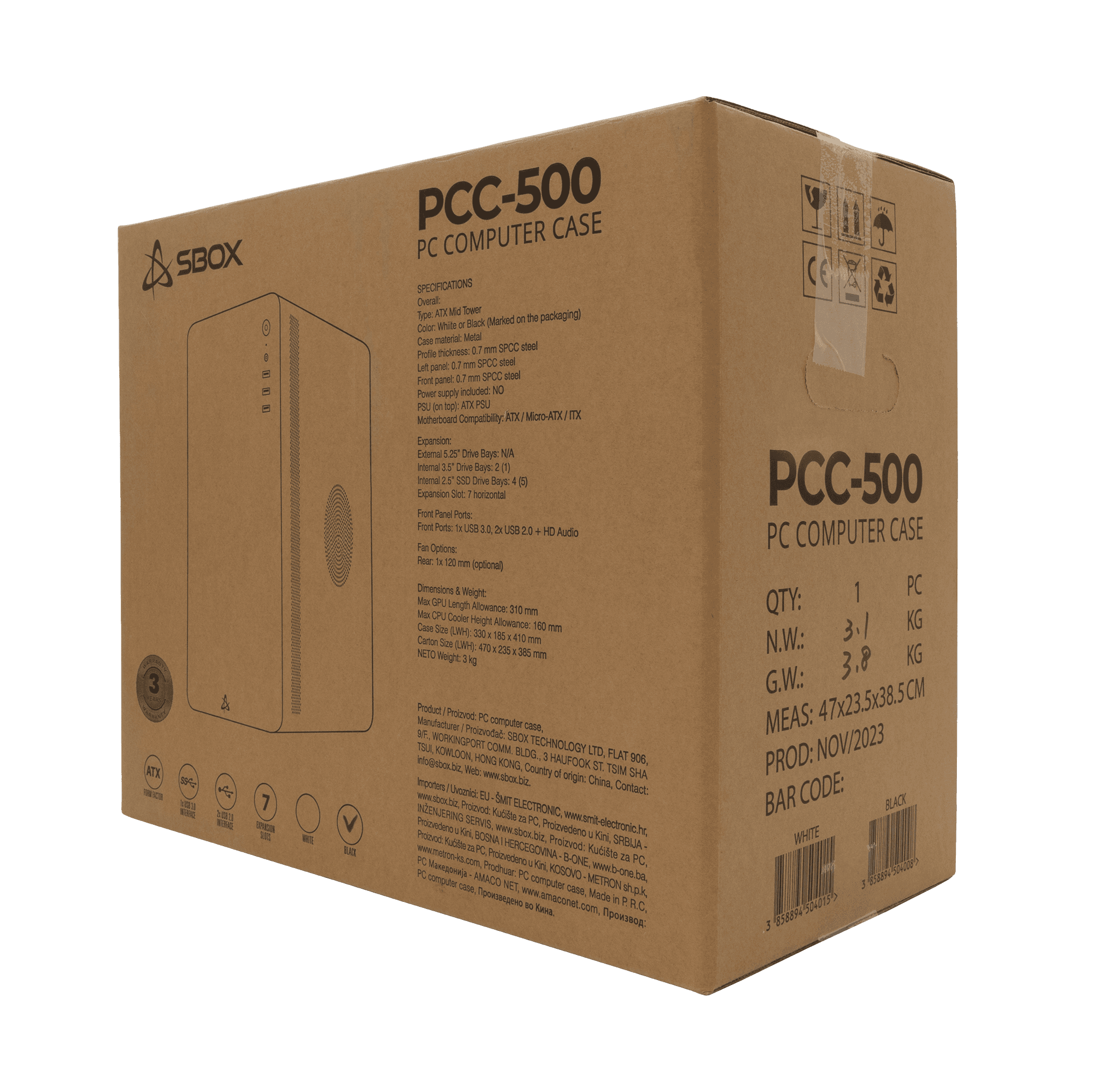 KUĆIŠTE SBOX PCC-500B ATX + NAPAJANJE PSU-300 — fotografija 7