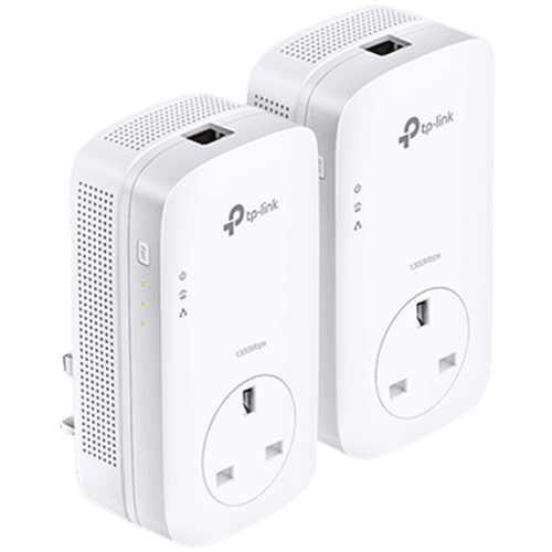 AV1200 Gigabit Passthrough Powerline  Starter Kit, 1200Mbps Powerline Datarate,  Line-Neutral/Line-Ground 2*2 MIMO,1 Gigabit Ethernet port, HomePlug AV2, Green Powerline,  Plug and Play, Twin Pack
