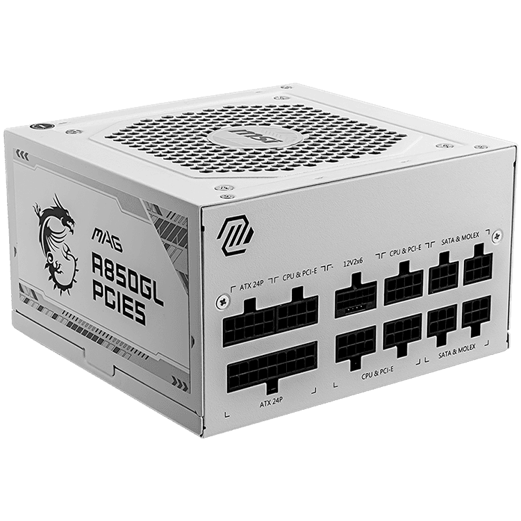 MSI MAG A850GL PCIE5, 850W, 80 Plus Gold, 120mm Fluid Dynamic Bearing Fan, Protections: OCP/OVP/OPP/OTP/SCP, Dimensions: 150mmx140mmx86mm, 7Y Warranty
