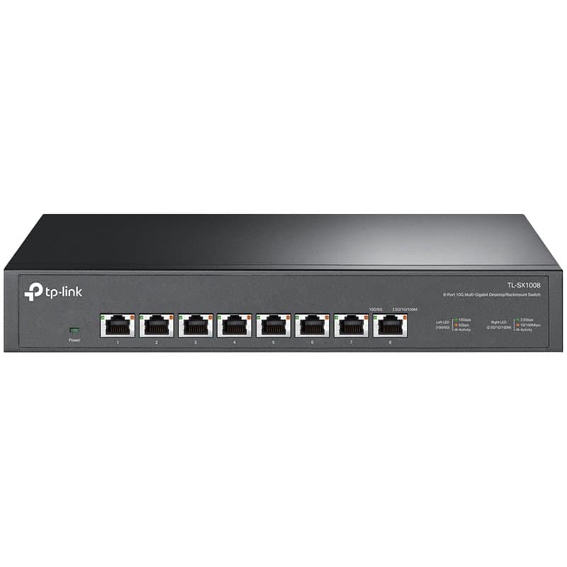 TP-Link TL-SX1008 8-Port 10G Desktop/Rackmount Switch 8 x 100Mbps/1G/2.5G/5G/10G, Low Noise Operation – Smart fan speed adjustment, Plug and Play, Unmanaged, Rackmount Kit included