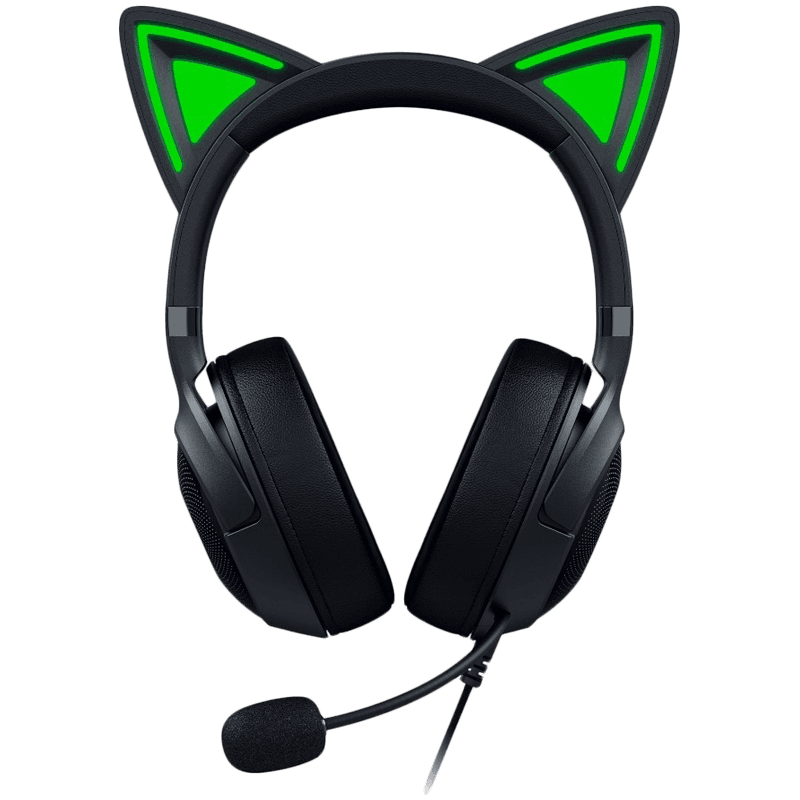 Kraken Kitty V2 - Black, Gaming headset, Kitty Ears, Stream Reactive Lighting, HyperClear Cardioid Mic, 40 mm TriForce Drivers, Built into the earcups microphone, Razer Chroma RGB (Ear and Earcups), Surround sound: Only available on Windows 10 64-bit