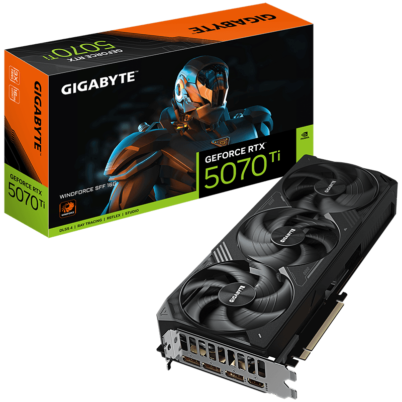GIGABYTE Video Card NVIDIA GeForce RTX 5070 Ti WINDFORCE SFF 16G (16GB GDDR7/256bit, PCI-E 5.0, Recommended PSU 750W, 3xDP, 1xHDMI)