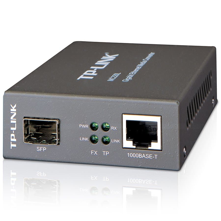 Media Filter TP-Link MC220L, 1000Mbps RJ45 to 1000Mbps SFP slot supporting MiniGBIC modules,  switching power adapter, chassis mountable
