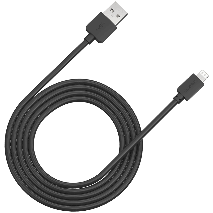 CANYON Lightning USB Cable for Apple, round, 1M, Black