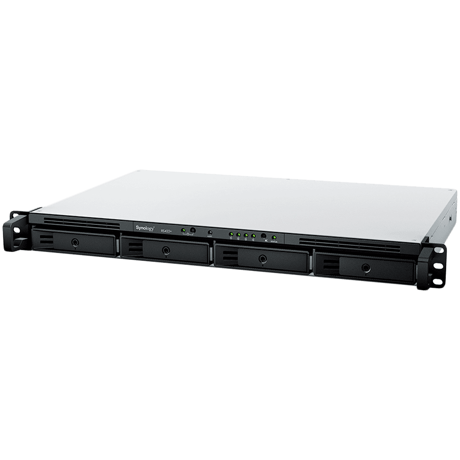 Synology NAS RS422+, rack, AMD Ryzen R1600, 2GB DDR4, 4-bay,  USB, LAN 2x1GbE, 1U, 1 x Gen3 x2 network upgrade slot, 3-year hardware warranty.