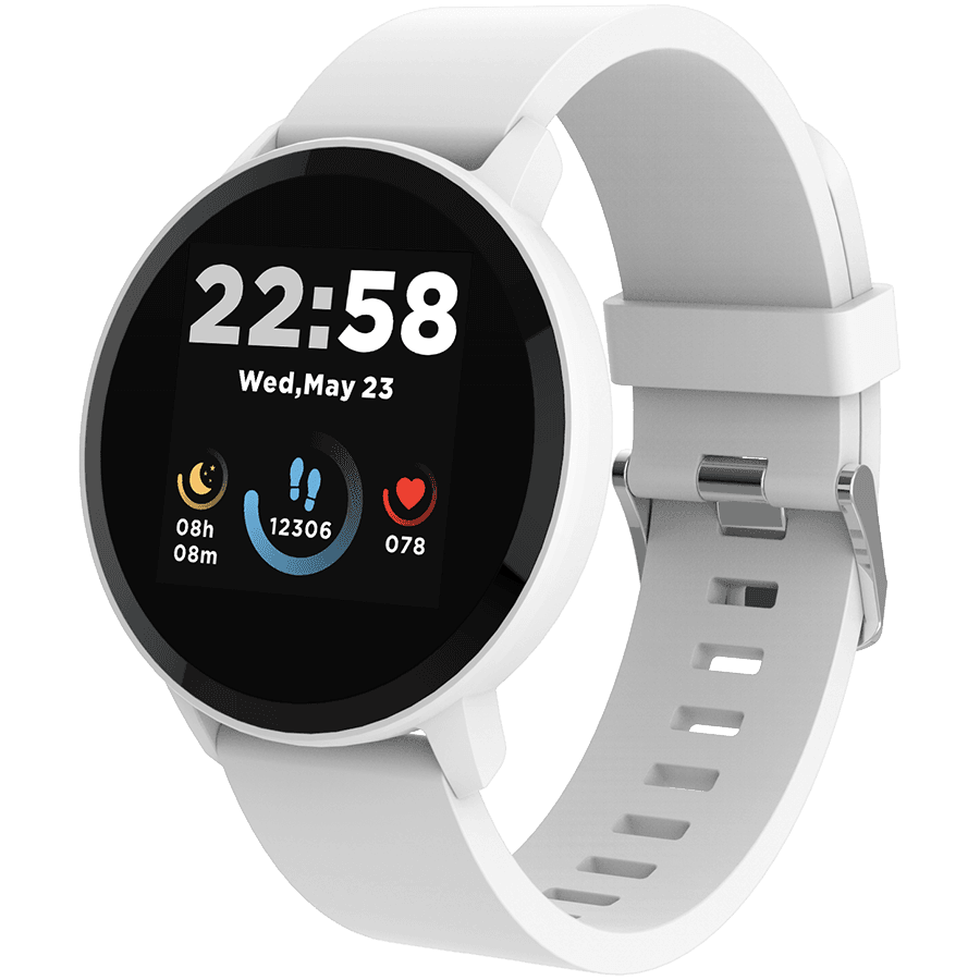 CANYON Lollypop SW-63, Smart watch, 1.3inches IPS full touch screen, Round watch, IP68 waterproof, multi-sport mode, BT5.0, compatibility with iOS and android, Silver white, Host: 25.2*42.5*10.7mm, Strap: 20*250mm, 45g
