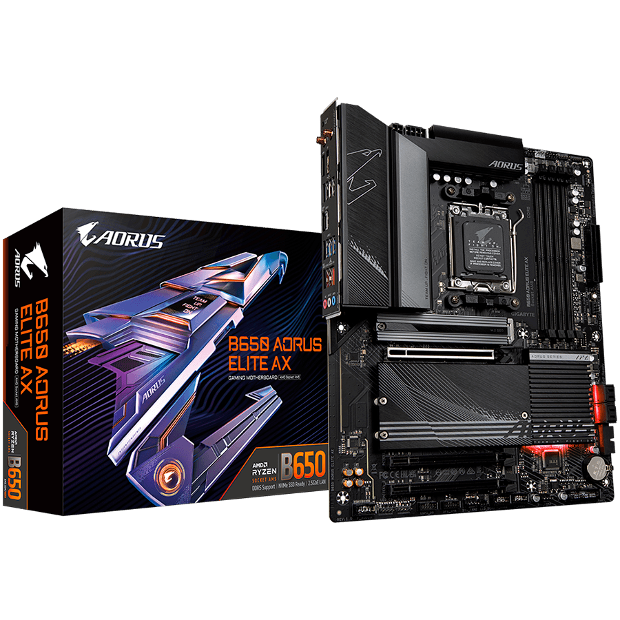 GIGABYTE Mainboard Desktop B650 AORUS ELITE AX 1.0 (AM5, 4xDDR5, DP, HDMI, 2.5GbE LAN, Wi-Fi 6E, BT 5.2, 1xPCI Ex x16 4.0, 2xPCI Ex x16 3.0, 3xM.2, 4xSATAIII, 1xUSB C, 2xUSB3.2 Gen2, 4xUSB2.0/1.1)ATX