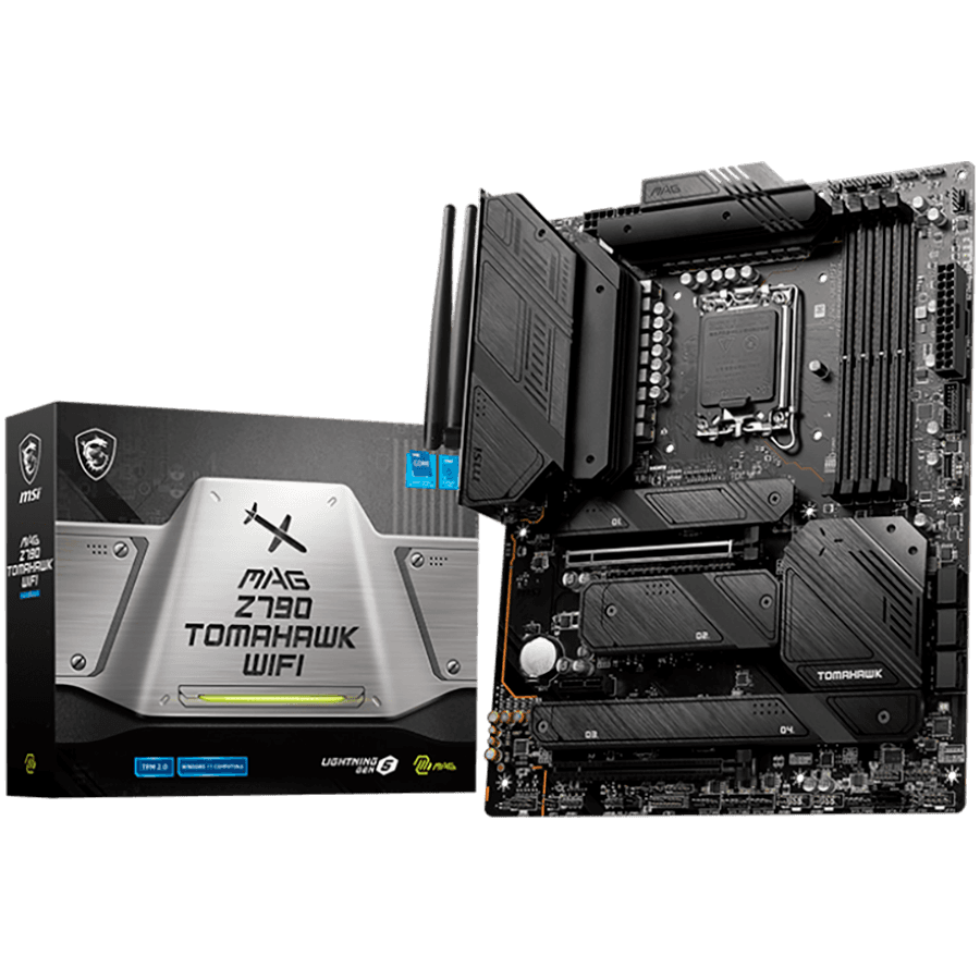 MSI Mainboard Desktop MAG Z790 TOMAHAWK WIFI (LGA 1700, 4x DDR5 max. 128GB, 2x PCI-E x16x16, 1x PCI-E x1, 4x M.2 4.0, 7x SATA, 4x USB 3.2 Gen1, 4x USB 3.2 Gen2 1x USB Type-C 3.2 Gen2, 1x HDMI, 1x DP, 2.5Gbps LAN, Wi-Fi 6E, ATX, Retail)