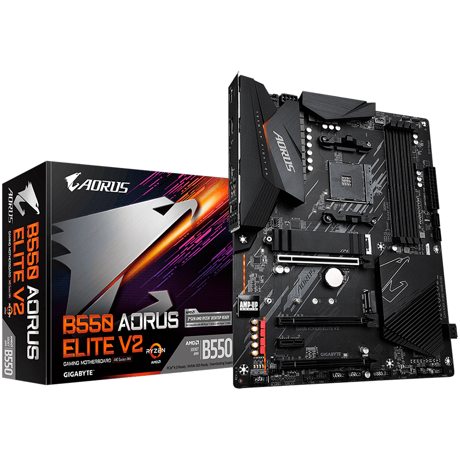 GIGABYTE Mainboard Desktop B550 AORUS ELITE V2 DDR4 (Socket AM4, 4x DDR4 up to 128GB, 1x PCI--Ex16x16 CPU, 3x PCI-Ex16 x2, x1_2,x1_1 Chipset, 2x M.2, 4x SATA 6Gb/s, 1xDP, 1xHDMI, 2x USB Gen2, 3x USB Gen1, Realtek 2.5GbE LAN, ATX, Retail)
