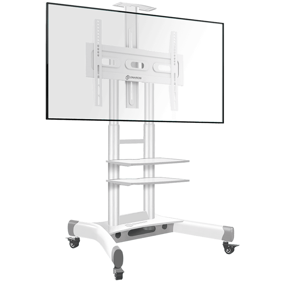 ONKRON Mobile TV Stand for 40-70” TVs with Wheels Shelves Height Adjustable Rolling TV Cart, White