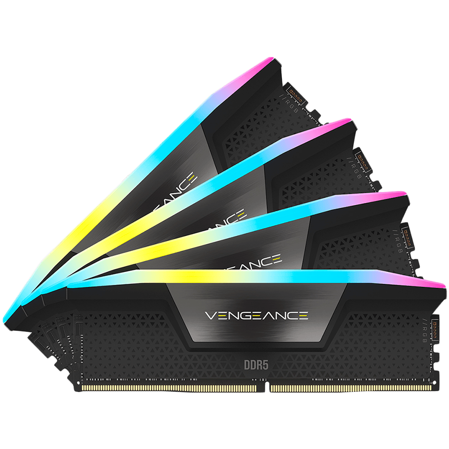 CORSAIR DDR5, 6200MT/s 64GB 4x16GB DIMM, 32-38-38-80, Std PMIC, XMP 3.0, VENGEANCE RGB DDR5 Black Heatspreader, RGB LED, 1.4V
