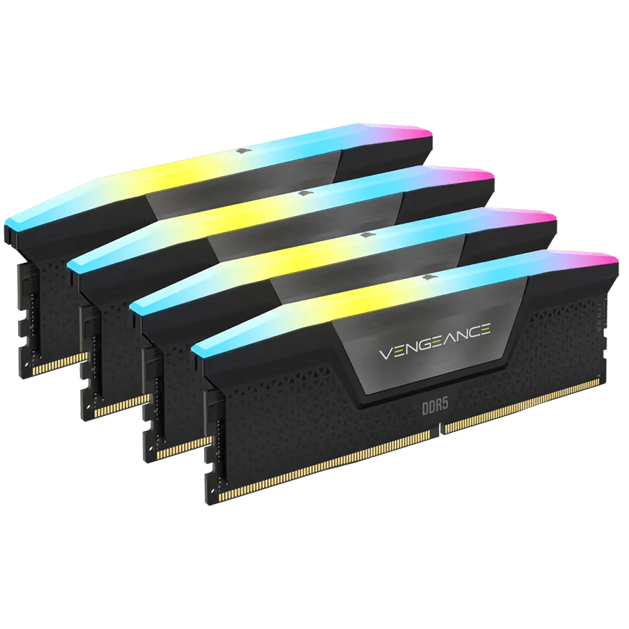CORSAIR DDR5, 6600MT/s 64GB 4x16GB DIMM, 32-39-39-76, Std PMIC, XMP 3.0, VENGEANCE RGB DDR5 Black Heatspreader, Black PCB, 1.4V