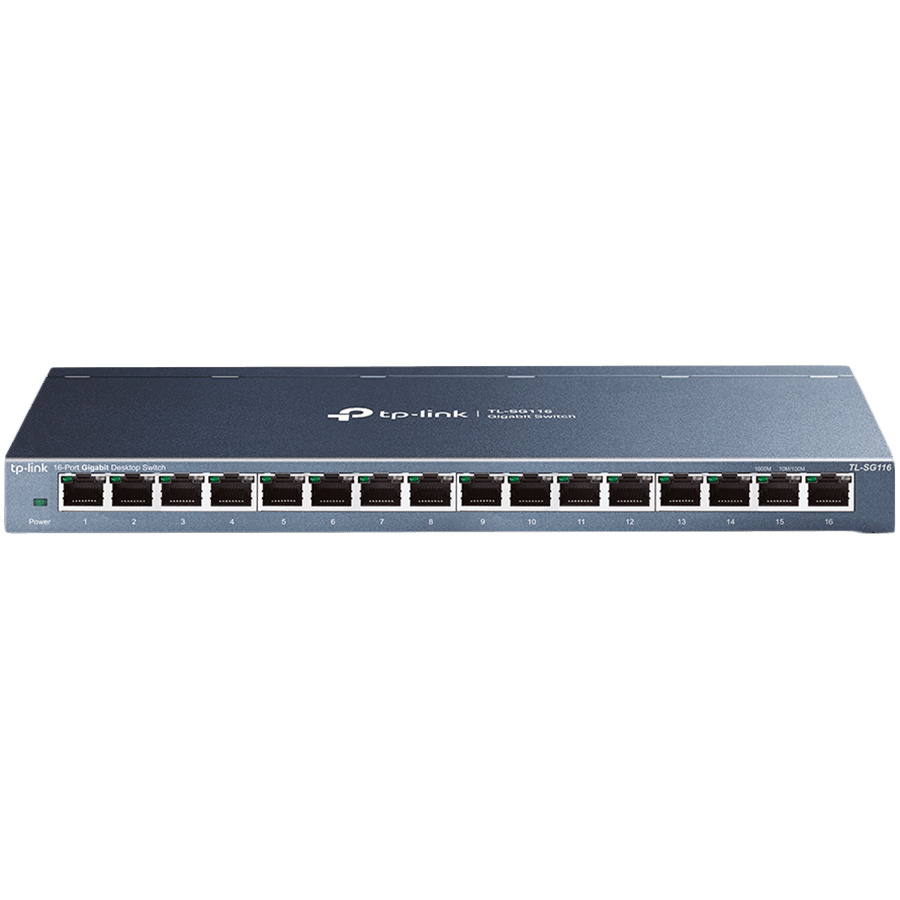 TP-Link TL-SG116P 16-Port Gigabit Desktop Switch with 16-Port PoE+, 802.3at/af, 120 W PoE Power, Desktop Steel Case, Extend Mode for 250m PoE Transmitting, Priority Mode for Port1-4, Isolation Mode, PoE Auto Recovery, Intelligent Power Management
