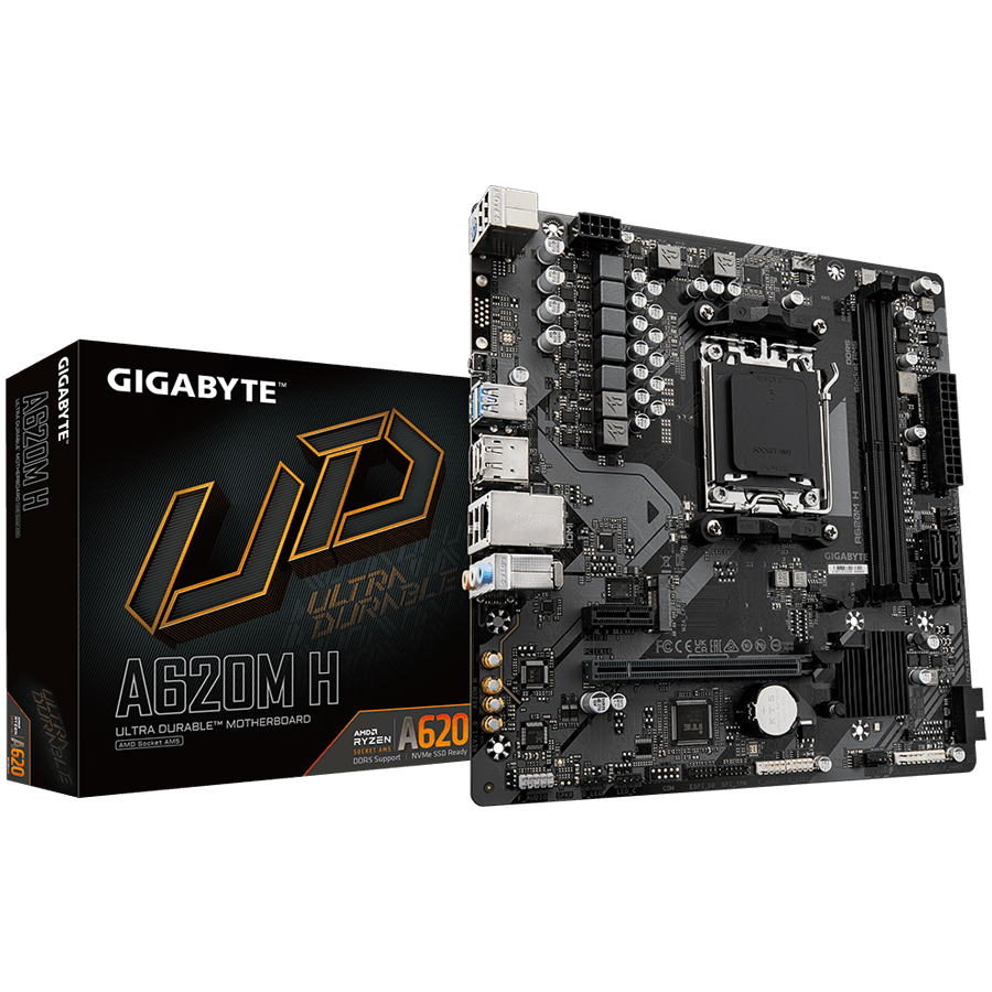GIGABYTE Mainboard Desktop A620M H (AM5, 2xDDR5, 1xDP, 1xHDMI, GLAN, 1xPCI Express x16 PCIe 4.0, 1xPCI Express x1 sPCIe 3.0, 1xM.2, 4xSATAIII, 4xUSB3.2 Gen1, 8xUSB 2.0/1.1) mATX