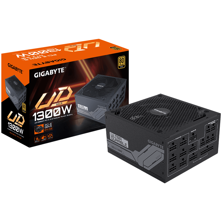 GIGABYTE UD1300GM Power Supply 1300W, PCIe Gen5 16Pin x 1 600W, Modular, 80 PLUS Gold, Japanese capacitors, 140mm fan, EU plug