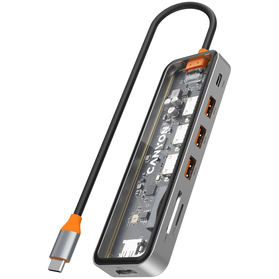CANYON hub DS-13 7in1 4k USB-C Transparent Space Grey