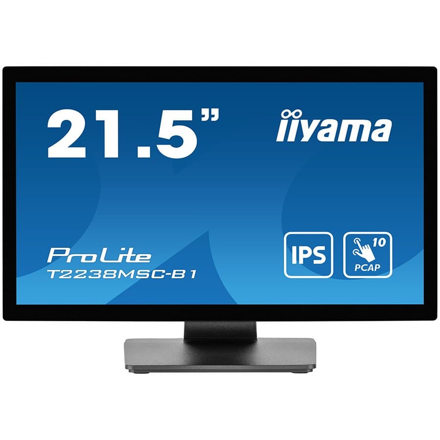 IIYAMA Monitor LED T2238MSC-B1 21.5” 10pt Optical Bonded PCAP touchscreen IPS 1920 x 1080 600 cd/m² 5ms stylus, finger, glove Optical bonding PCAP, metal housing, anti fingerprint coating, water proof touch function