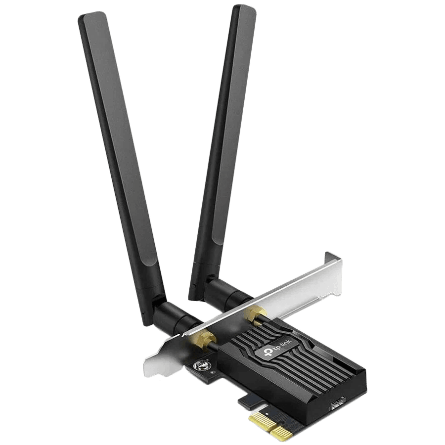 AX3000 Dual Band Wi-Fi 6 Bluetooth PCI Express AdapterSPEED: 2402 Mbps at 5 GHz + 574 Mbps at 2.4 GHzSPEC: 2× High Gain External AntennasFEATURE: MU-MIMO, OFDMA, 1024 QAM, HE160, WPA3, Bluetooth 5.2