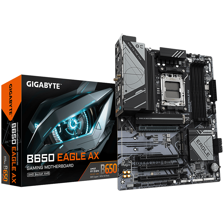 GIGABYTE MB B650 EAGLE AX (AM5, 4xDDR5 128, 1x PCI-E 4.0 x16x16, 3x PCI-E 3.0 x16x1, 4x SATA, 3x M.2 PCIe 4.0, 1xHDMI, 1xDP, Realtek Wi-Fi 6E, 1GbE LAN, ATX, Retail)