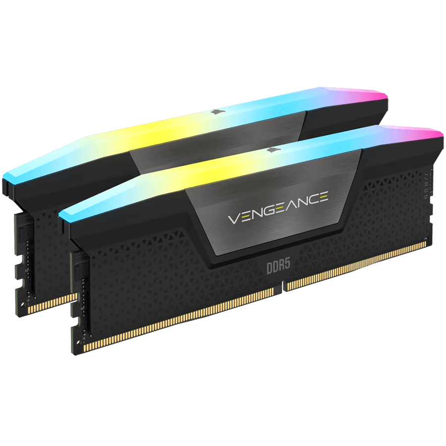 CORSAIR DDR5, 5600MT/s 64GB 2x32GB DIMM, 40-40-40-77, Std PMIC, XMP 3.0, VENGEANCE RGB DDR5 Black Heatspreader, Black PCB, 1.25V