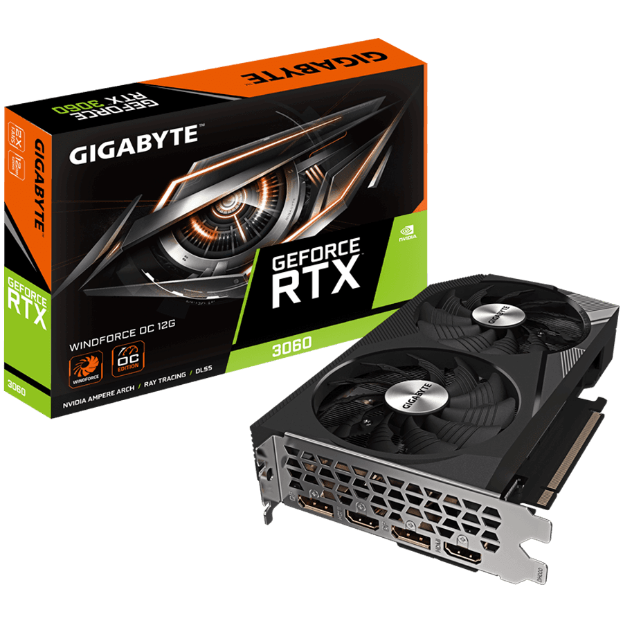 GIGABYTE Video Card NVidia GeForce RTX 3060 WINDFORCE 12G, GDDR6 12GB/192bit, PCI-E 4.0, 7680x4320 550W DisplayPort 1.4a *2 HDMI 2.1 *2