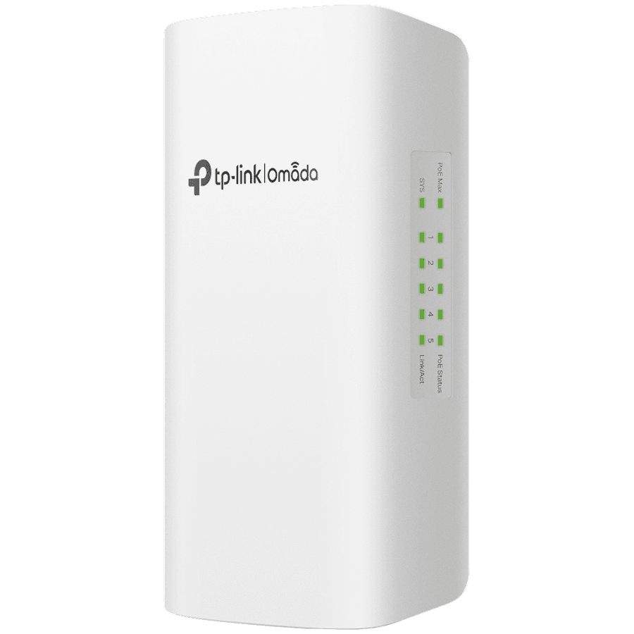 TP-Link SG2005P-PD Omada 5-Port Gigabit Smart Switch with 1-Port PoE++ In and 4-Port PoE+ Out, 1×Gigabit PoE++ input Ports, 4×Gigabit PoE+ output Ports, max 64 W PoE Power(90W PoE++ input),pole-mounting/wall-mounting,IP55,802.1Q VLAN,STP/RSTP/MSTP