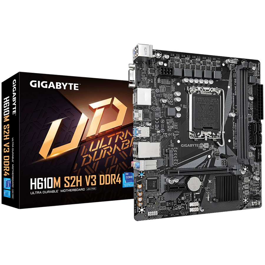GIGABYTE MB H610M S2H V3 DDR4 LGA1700 2 x DDR4 1 x M.2 4 x SATA 1 x D-Sub 2 x DisplayPorts 1 x HDMI port Micro ATX