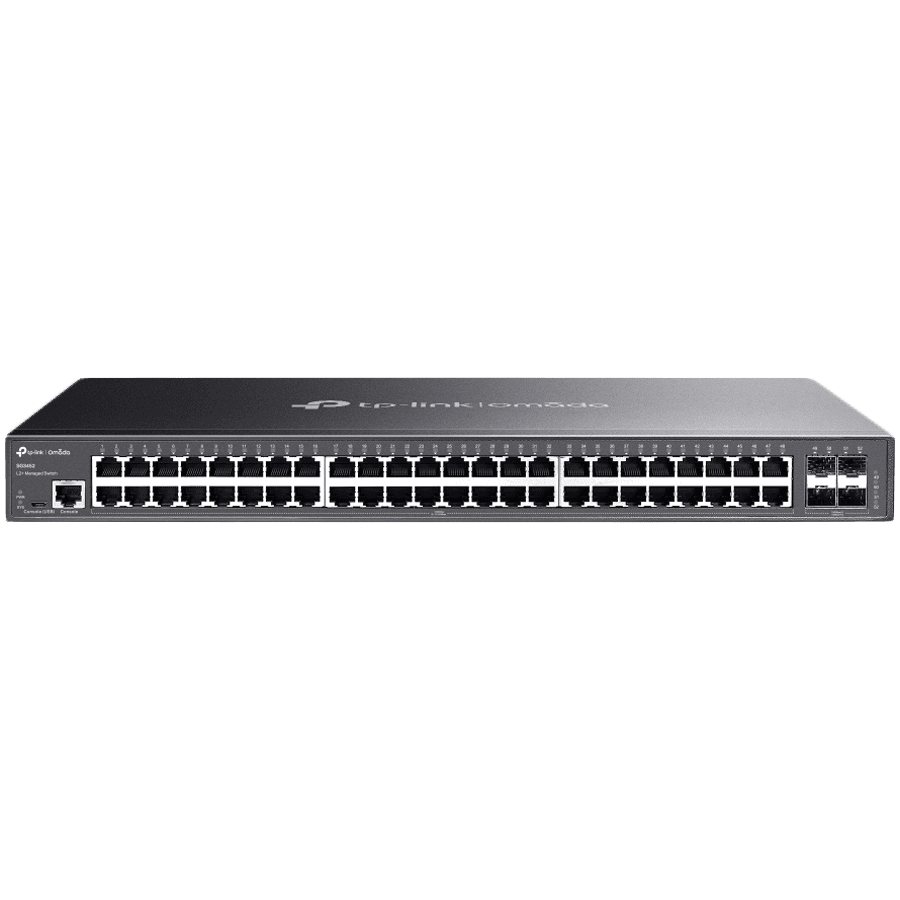 TP-Link SG3452 Omada 48-Port Gigabit L2+ Managed Switch with 4 SFP Slots, 48× Gigabit RJ45 ports and 4× Gigabit SFP slots, Static Routing, VLAN, ACL, QoS, IGMP Snooping, ERPS, Zero-TouchProvisioning, Omada APP