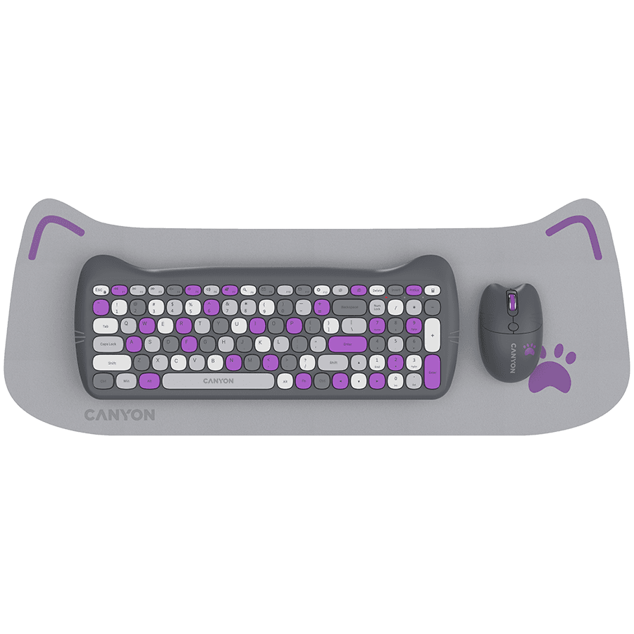 CANYON HSET-W6 EN/AD Keyboard+Mouse Kitty Edition AAA+АА Wireless Violet