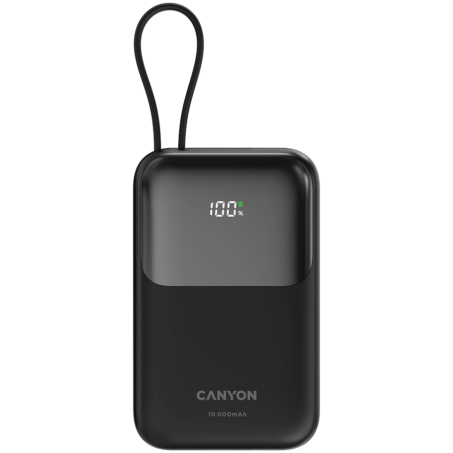 CANYON power bank OnPower 101 built-in cable 10000 mAh PD22.5W Black