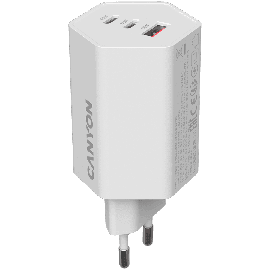 CANYON charger HEXAGON 65 GaN 65W 2xPD 1xQC EU White