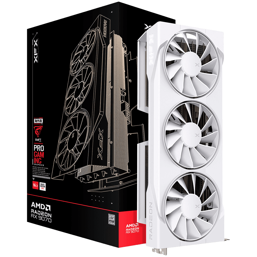 XFX Swift AMD Radeon RX 9070 OC White Triple Fan Gaming Edition with 16GB GDDR6 HDMI 3xDP, AMD RDNA 4