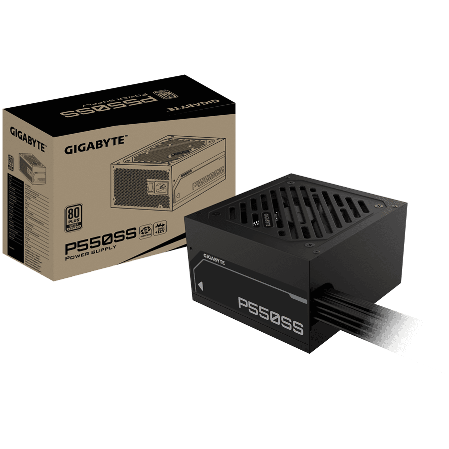 GIGABYTE PSU GP-P550SS, 550W 80Plus Silver, 230V EU, ATX 3.0 (3.1), 120mm Fluid Dynamic Bearing fan, Active PFC, Flat cable, +12v Rail, OVP/OPP/SCP/UVP/OCP/OTP, Black