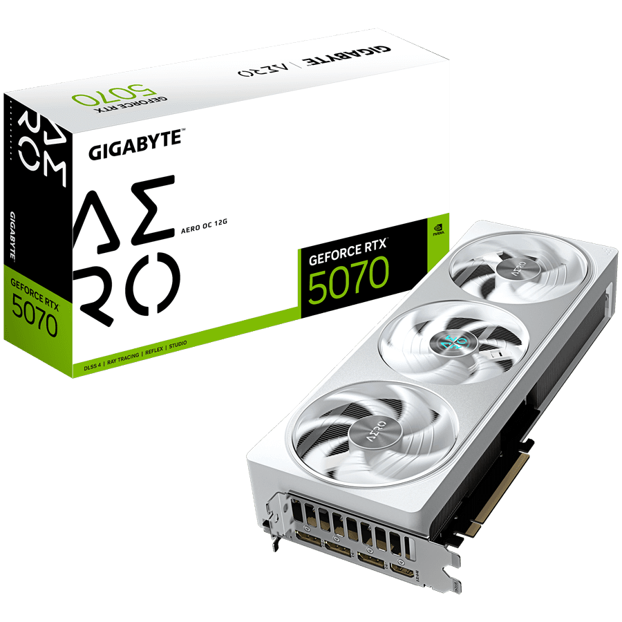 GIGABYTE Video Card NVIDIA GeForce RTX 5070 AERO OC 12G (12GB GDDR7/192bit, PCI-E 5.0, Recommended PSU 750W, 16Pin Power connector, 3x DP, 1x HDMI)