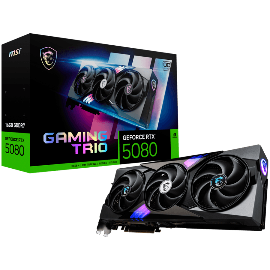 MSI Video Card Nvidia Gaming GeForce RTX 5080 16GB GDDR7 PCI Express 5.0 Video Card RTX 5080 16G GAMING TRIO OC