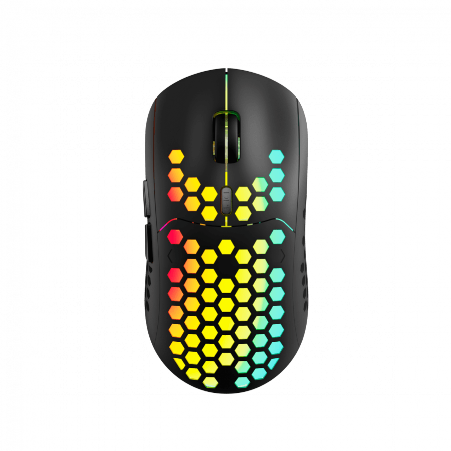 Canyon 7keys Gaming 2.4G wireless mouse, KA8 sensor, DPI up to 1600, rubber coating on panel, Huano 1million switch, 45cm PVC cable, ABS material. 400mAh battery, size: 125.8*63.7*41mm, weight: 95g, Black