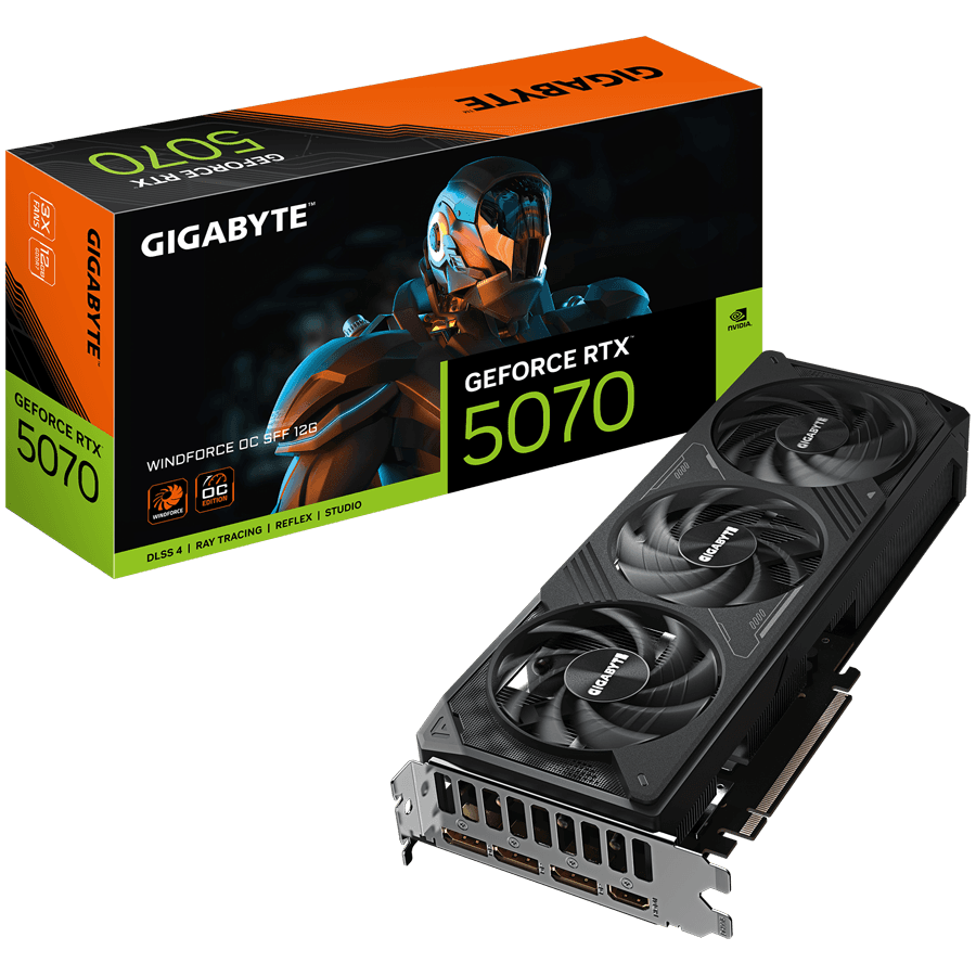 GIGABYTE Video Card NVIDIA GeForce RTX 5070 WINDFORCE OC SFF 12G (12GB GDDR7/192bit, PCI-E 5.0, Recommended PSU 750W, 16Pin Power connector, 3x DP, 1x HDMI) Black