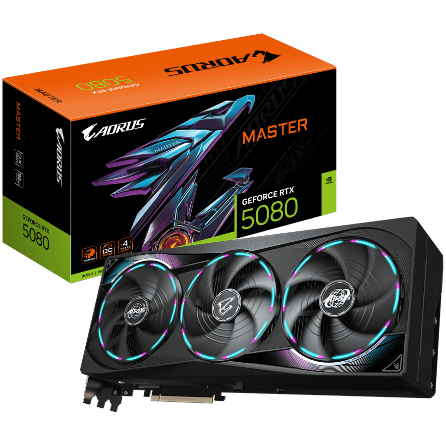 GIGABYTE Video Card NVIDIA GeForce RTX 5080 AORUS MASTER 16G (16GB GDDR7/256bit, PCIe 5.0, 3xDP, 1xHDMI, Recommended PSU 850W, 3 fans) ATX