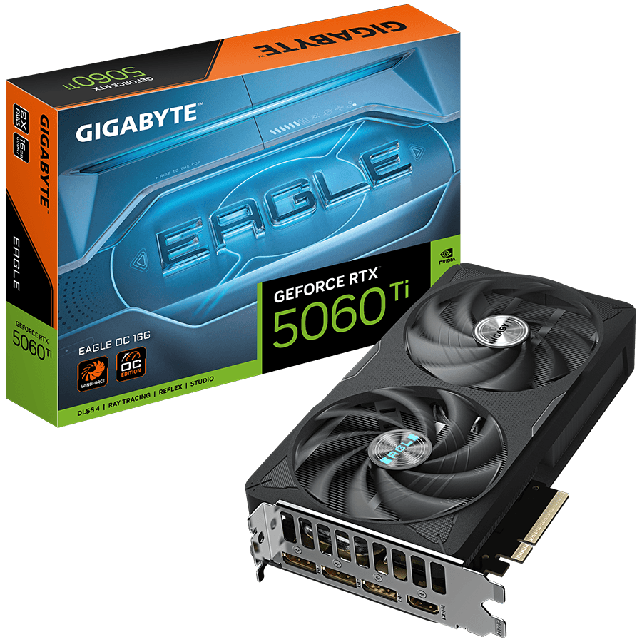 GIGABYTE Video Card NVIDIA GeForce RTX 5060 Ti EAGLE OC 16G (16GB GDDR7/128bit, PCI-E 5.0, 1x 8Pin Power connector, Recommended PSU 650W, 3xDP, 1xHDMI)