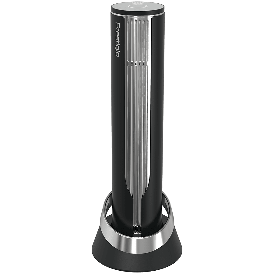 Prestigio Maggiore, smart wine opener, 100% automatic, opens up to 70 bottles without recharging, foil cutter included, premium design, 480mAh battery, Dimensions D 48*H228mm, black + silver color.