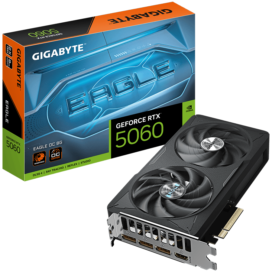 GIGABYTE Video Card NVIDIA GeForce RTX 5060 EAGLE OC 8G (8GB GDDR7/128bit, PCI-E 5.0, 1x 8Pin Power connector, Recommended PSU 450W, 3xDP, 1x HDMI, Retail)