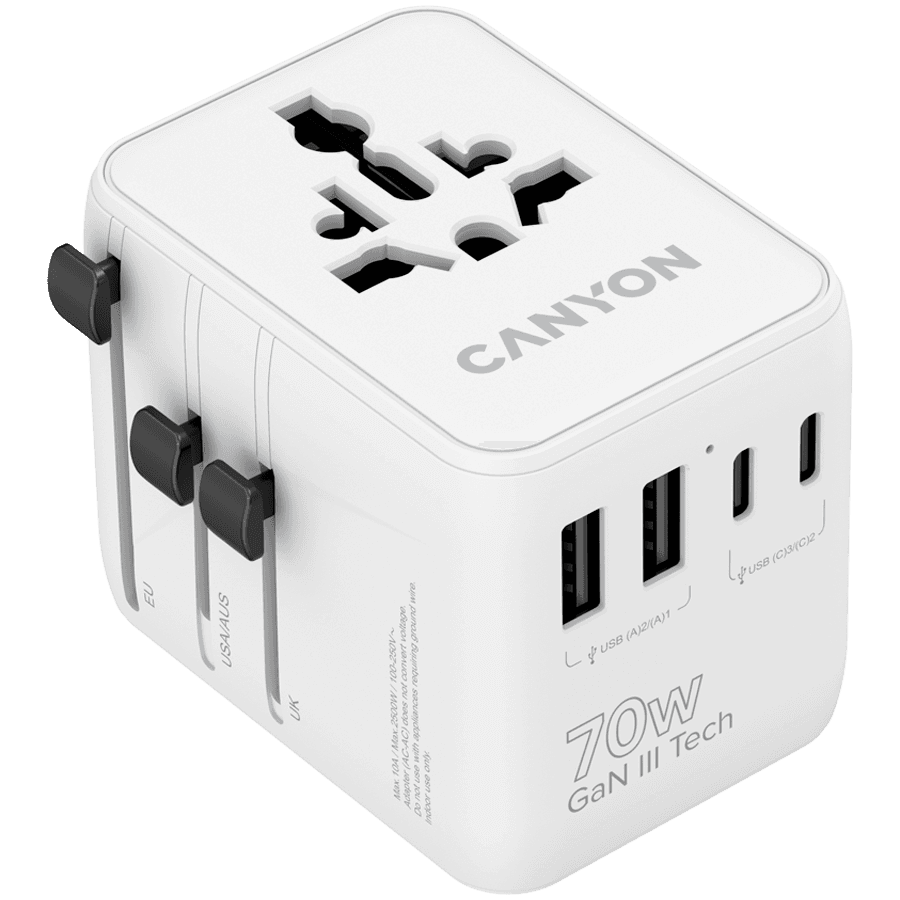 CANYON Travel Adapter OnTour 70 EU/UK/US/AUS 70W White