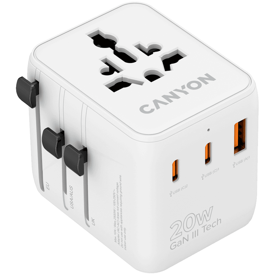 CANYON Travel Adapter OnTour 20 EU/UK/US/AUS 20W  White