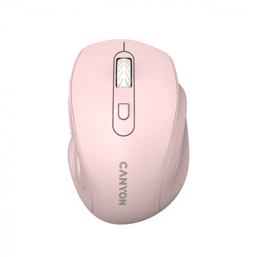 Canyon 6 buttons wireless 2.4Ghz mouse, MX8650A Sensor, DPI up to 1600,Injection case, 3 M life times left and right switches, 2xAAA battery, ABS material. Size: 105x71x40mm, Weight: 59g, Pink