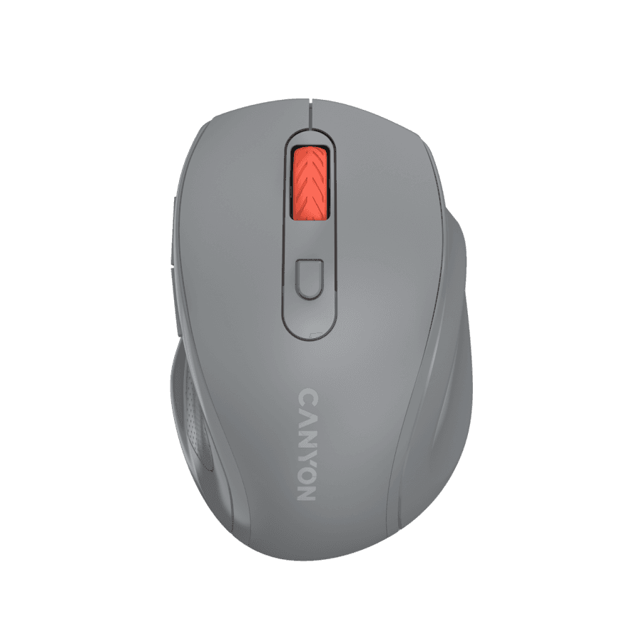 Canyon 6 buttons wireless 2.4Ghz mouse, MX8650A Sensor, DPI up to 1600,Injection case, 3 M life times left and right switches, 2xAAA battery, ABS material. Size: 105x71x40mm, Weight: 59g, Dark grey