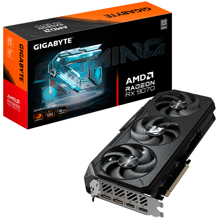 GIGABYTE Video Card AMD Radeon RX 9070 GAMING OC 16G (16GB GDDR6/256bit, PCI-E 5.0, Recommended PSU 750W, 2x 8pin Power connector, 2x DP, 2x HDMI)
