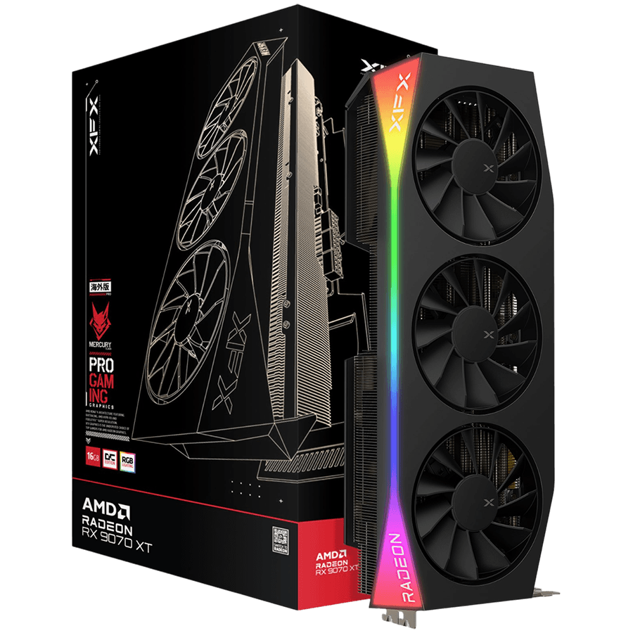 XFX Mercury AMD Radeon RX 9070XT OC Gaming Edition with RGB 16GB GDDR6, HDMI 3xDP