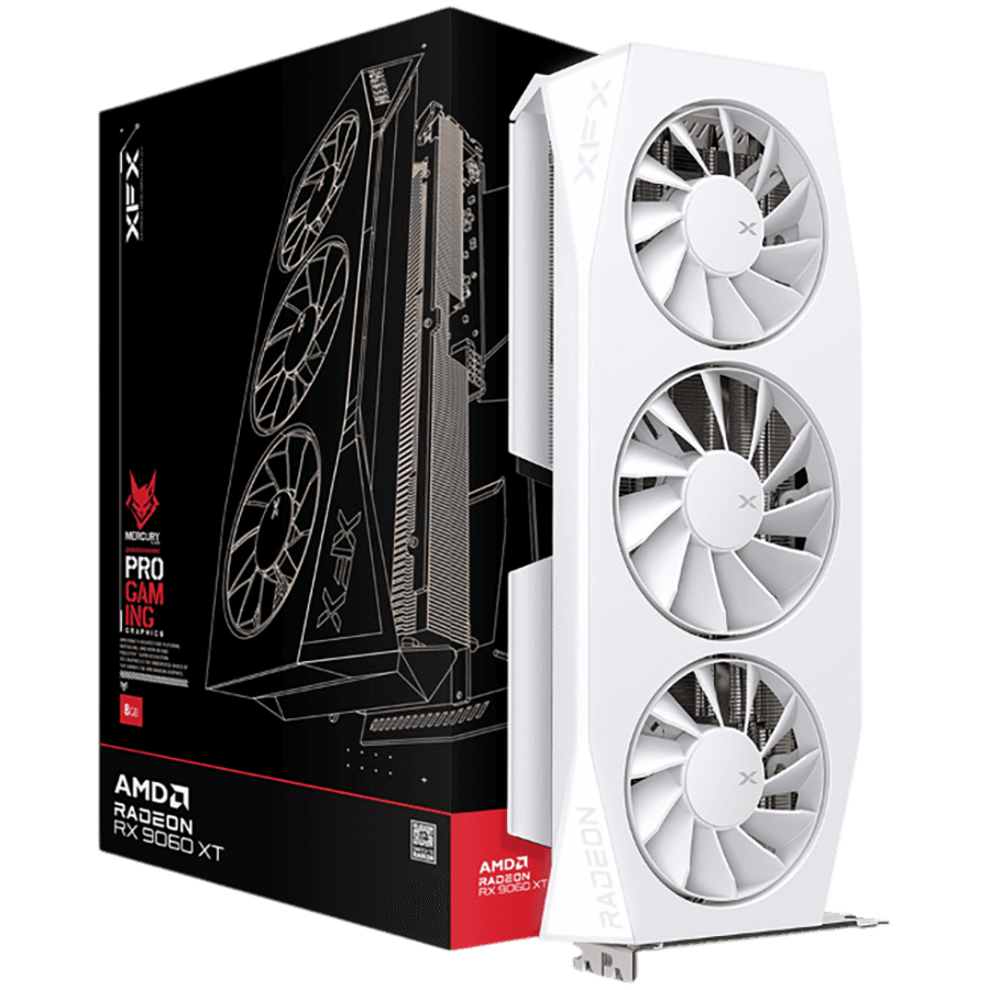 XFX Mercury AMD Radeon RX 9060XT OC White Gaming Edition with 16GB GDDR6 HDMI 2xDP, AMD RDNA 4
