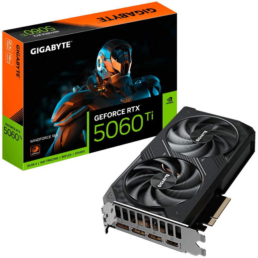 GIGABYTE Video Card NVIDIA GeForce RTX 5060 Ti WINDFORCE 16G (16GB GDDR7/128bit, PCI-E 5.0, 1x 8Pin Power connector, Recommended PSU 650W, 3xDP, 1x HDMI)
