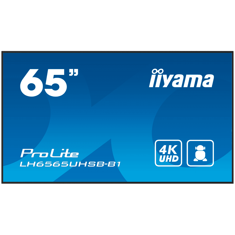 65" 3840x2160, UHD IPS panel, Haze 1%, 800cd/m², Landscape and Portrait, Signal FailOver, Speakers 2x 10W, Multiple Inputs HDMI 2x, DisplayPort, USB 2.0 x2, WiFi, LAN, Media Play USB Port, Control LAN / RS232C, iiSignage2 (CMS/DMS), E-Share, Android
